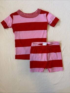 Hanna Andersson 2T Red and Pink Striped Pajama Shorties Set
